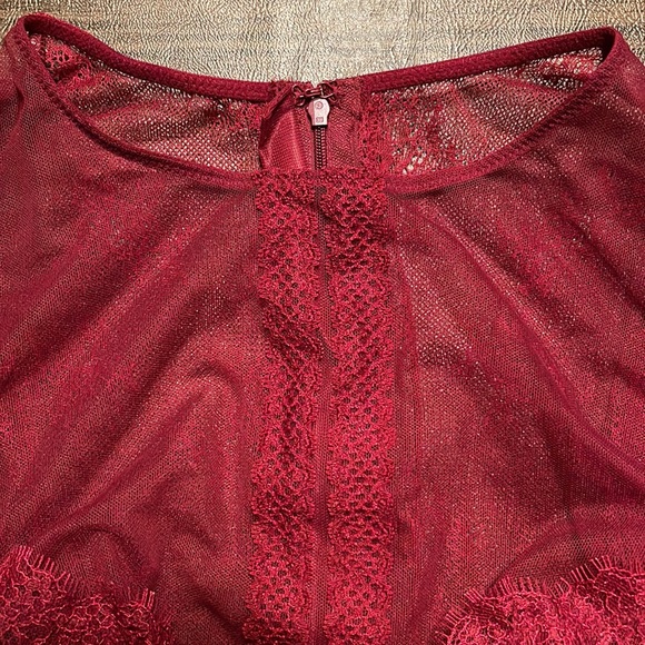 Victoria’s Secret Mesh Lacy Crop Top in Maroon Red - Picture 8 of 16